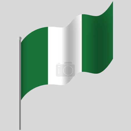 Téléchargez les illustrations : Drapeau du Nigeria agité. Drapeau nigérian sur mât. Emblème vectoriel du Nigeria - en licence libre de droit