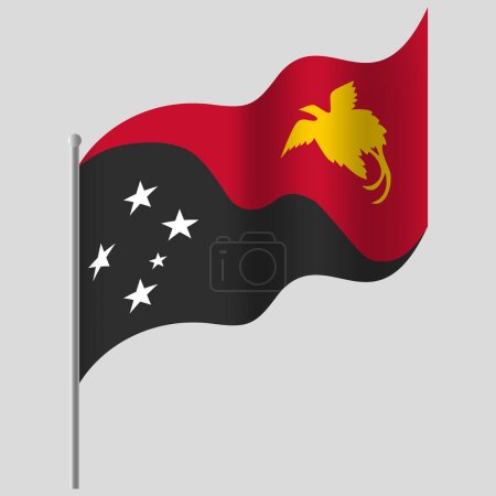 Illustration for Waved Papua New Guinea flag. Papua New Guinea flag on flagpole. Vector emblem of Papua New Guinea - Royalty Free Image