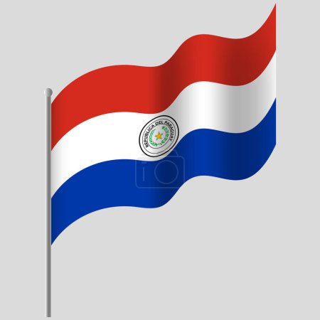 Illustration for Waved Paraguay flag. Paraguay flag on flagpole. Vector emblem of Paraguay - Royalty Free Image
