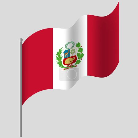 Ilustración de Ondeó la bandera de Perú. Bandera de Perú en asta de bandera. emblema vectorial de Perú - Imagen libre de derechos