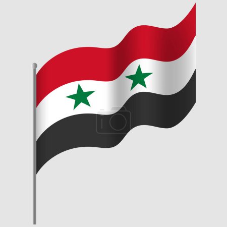 Ilustración de Ondeó la bandera de Siria. Bandera siria en asta de bandera. emblema vectorial de Siria - Imagen libre de derechos
