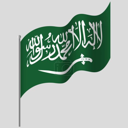 Ilustración de Ondeó la bandera de Arabia Saudita. Bandera de Arabia Saudita en asta de bandera. emblema vectorial de Arabia Saudita - Imagen libre de derechos