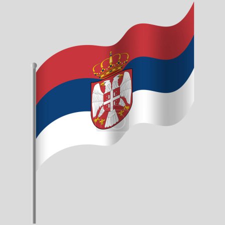 Illustration for Waved Serbia flag. Serbia flag on flagpole. Vector emblem of Serbia - Royalty Free Image