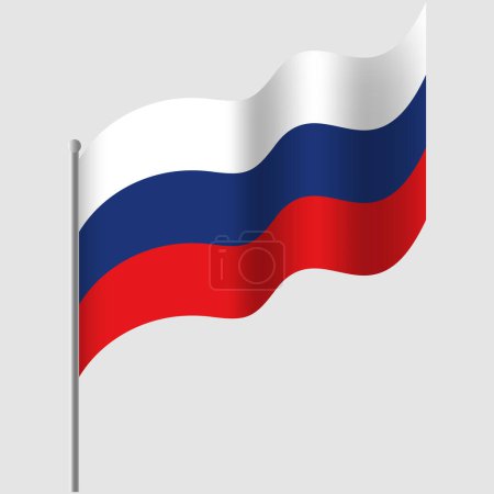 Illustration for Waved Russia flag. Russian flag on flagpole. Vector emblem of Russia - Royalty Free Image
