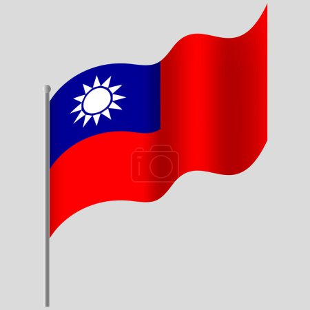 Illustration for Waved Taiwan flag. Taiwan flag on flagpole. Vector emblem of Taiwan - Royalty Free Image