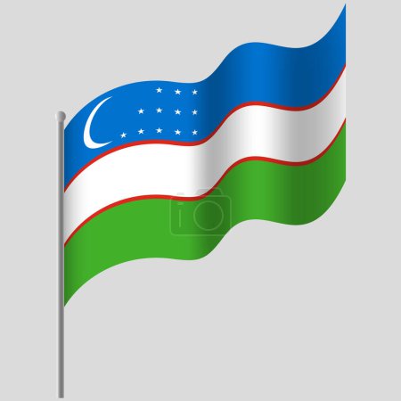 Illustration for Waved Uzbekistan flag. Uzbekistan flag on flagpole. Vector emblem of Uzbekistan - Royalty Free Image