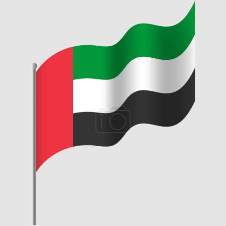 Téléchargez les illustrations : Drapeau des Émirats arabes unis agité. Drapeau des EAU sur mât de drapeau. Emblème vectoriel des EAU - en licence libre de droit