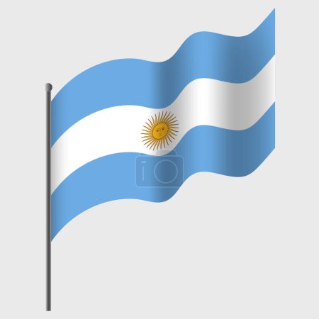 Téléchargez les illustrations : Drapeau de l'Argentine. Drapeau argentin sur mât. Emblème vectoriel de l'Argentine - en licence libre de droit