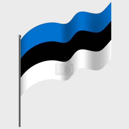 Illustration for Waved Estonia flag. Estonian flag on flagpole. Vector emblem of Estonia - Royalty Free Image