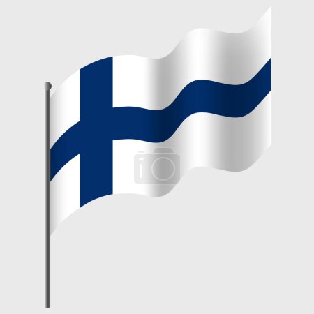 Téléchargez les illustrations : Drapeau de Finlande agité. Drapeau finlandais sur mât. Emblème vectoriel de la Finlande - en licence libre de droit