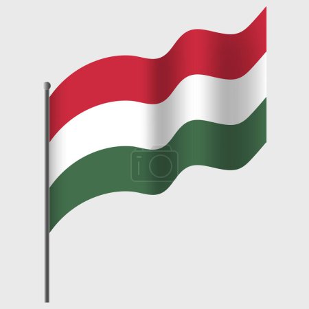 Illustration for Waved Hungary flag. Hungarian flag on flagpole. Vector emblem of Hungary - Royalty Free Image