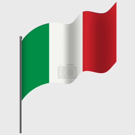 Illustration for Waved Italy flag. Italian flag on flagpole. Vector emblem of Italy. - Royalty Free Image