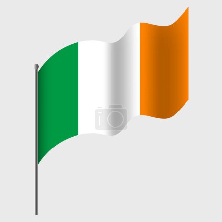 Téléchargez les illustrations : Drapeau irlandais agité. Drapeau irlandais sur mât. Emblème vectoriel de l'Irlande. - en licence libre de droit