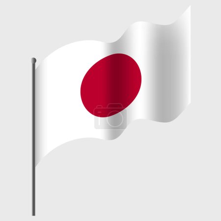 Illustration for Waved Japan flag. Japanese flag on flagpole. Vector emblem of Japan - Royalty Free Image