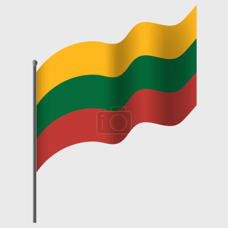 Illustration for Waved Lithuania flag. Lithuanian flag on flagpole. Vector emblem of Lithuania - Royalty Free Image
