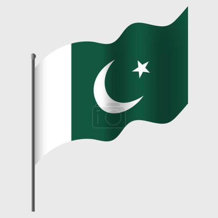 Illustration for Waved Pakistan flag. Pakistani flag on flagpole. Vector emblem of Pakistan - Royalty Free Image
