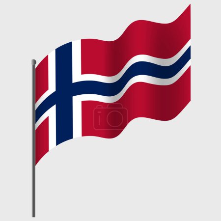 Illustration for Waved Norway flag. Norwegian flag on flagpole. Vector emblem of Norway - Royalty Free Image
