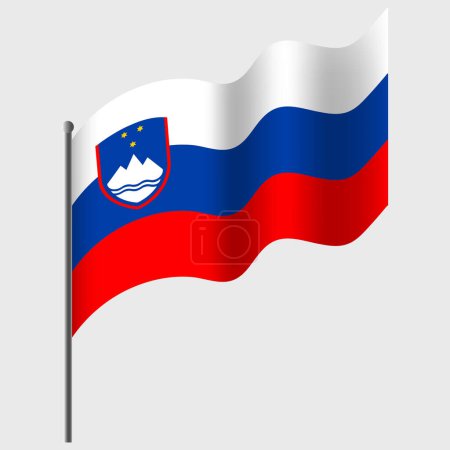 Ilustración de Ondeó la bandera de Eslovenia. Bandera de Eslovenia en asta de bandera. emblema vectorial de Eslovenia - Imagen libre de derechos