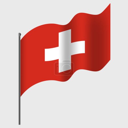 Téléchargez les illustrations : Drapeau de Suisse agité. Drapeau suisse sur mât. Emblème vectoriel de la Suisse - en licence libre de droit