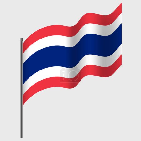 Ilustración de Ondeó la bandera de Tailandia. Bandera tailandesa en asta de bandera. emblema vectorial de Tailandia - Imagen libre de derechos
