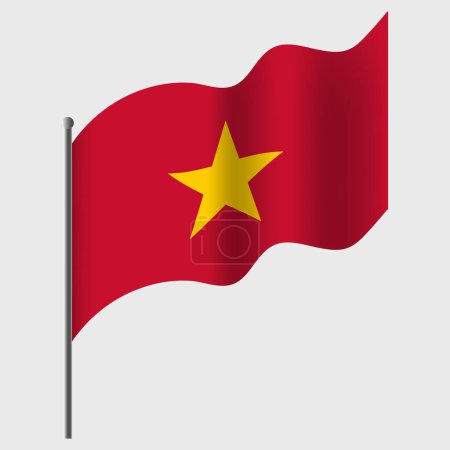 Ilustración de Ondeó la bandera de Vietnam. Bandera de Vietnam en asta de bandera. emblema vectorial de Vietnam - Imagen libre de derechos