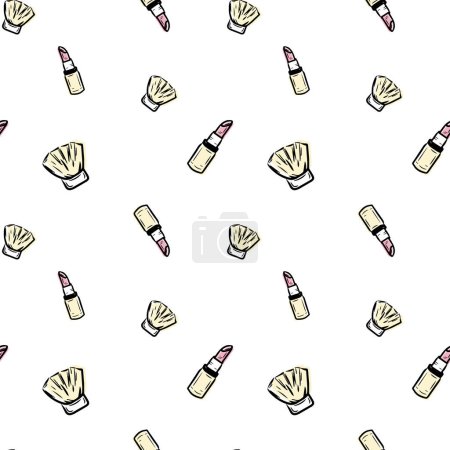 Illustration for Seamless pattern with cosmetics and accessories. Hand drawn make up, cosmetic doodles, vector background - Royalty Free Image