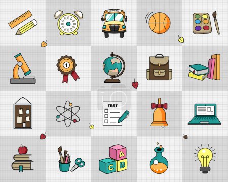 Illustration for Big vector collection of colorful school icons. Cartoon icons education, school. - Royalty Free Image