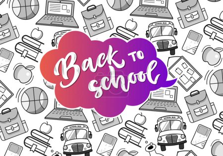 Illustration for Back to school banner, poster. Cartoon school wallpaper. Concept of school background. - Royalty Free Image