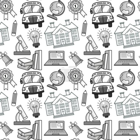 Illustration for School background. Seamless back to school pattern. Concept of black and white school background. - Royalty Free Image