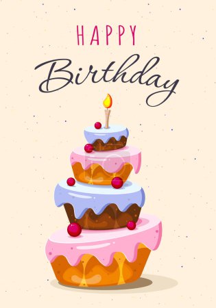 Illustration for Birthday cake vector greeting card. Happy birthday text with yummy cake element decoration for party. Vector Illustration. - Royalty Free Image