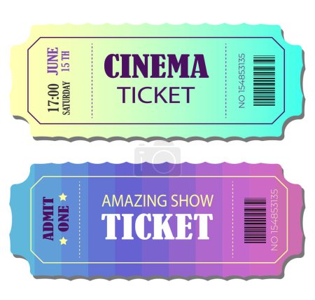 Illustration for Vector ticket. Retro design ticket, template with top, admit one, code and text elements for events, cinema, show. - Royalty Free Image