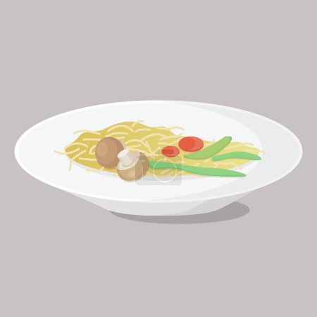 Téléchargez les illustrations : Spaghetti, élément de design vectoriel pâtes pour menu, poster. Illustration champignons - en licence libre de droit