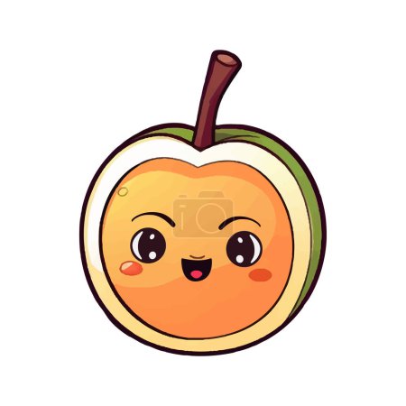 Téléchargez les illustrations : Pomme Kawaii. Pomme vectorielle dessinée à la main avec un sourire drôle. Caricature fruits avec les yeux. - en licence libre de droit