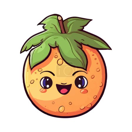 Ilustración de Naranja Kawaii. Vector dibujado a mano naranja con sonrisa divertida. Fruta de dibujos animados con ojos. - Imagen libre de derechos