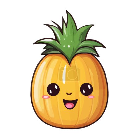 Illustration for Kawaii pineapple. Hand drawn vector pineapple with funny smile. Cartoon fruit with eyes. - Royalty Free Image