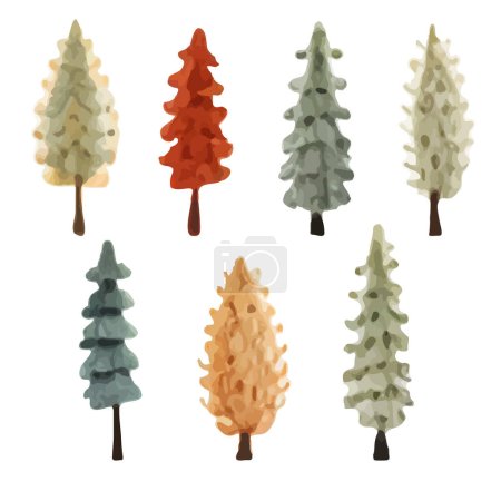 Ilustración de Lindos pinos acuarela. Árboles vectoriales escandinavos. Ilustración vectorial infantil - Imagen libre de derechos