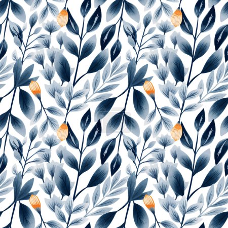 Illustration for Seamless pattern with hand drawn branch, leaves, flowers. Vector pattern folklore, ethnic style. Pastel colors - Royalty Free Image