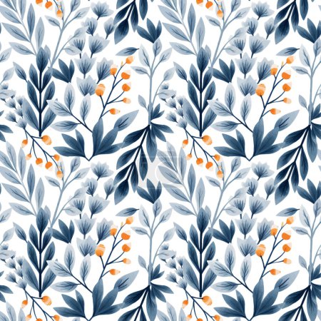 Illustration for Seamless pattern with hand drawn branch, leaves, berries. Vector pattern in scandinavian, ethnic style. - Royalty Free Image