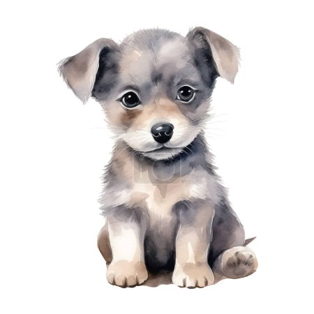 Illustration for Watercolor cute dog. Vector illustration with hand drawn puppy. Clip art image. - Royalty Free Image