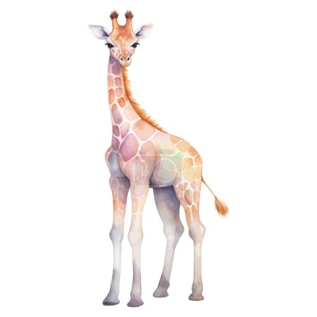 Illustration for Watercolor giraffe. Vector illustration with hand drawn cute giraffe. Clip art image. - Royalty Free Image