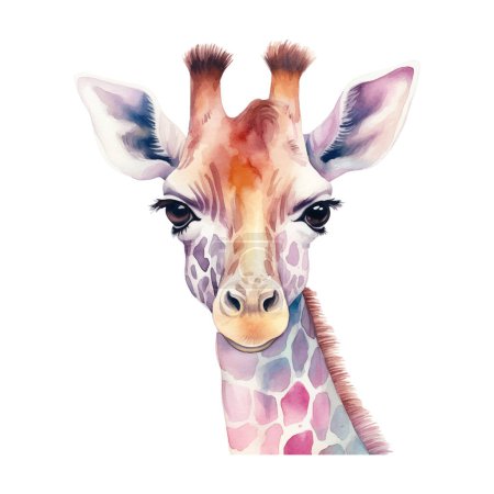 Téléchargez les illustrations : Girafe aquarelle. Illustration vectorielle avec girafe mignonne dessinée à la main. Clip art image. - en licence libre de droit