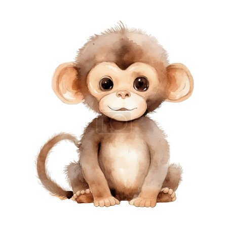 Illustration for Watercolor monkey. Vector illustration with hand drawn cute marmoset. Clip art image. - Royalty Free Image