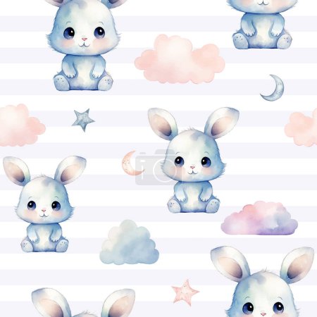 Ilustración de Patrón de animal de conejo lindo sin costuras. Acuarela conejo vector fondo en colores pastel - Imagen libre de derechos