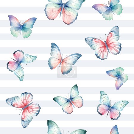 Téléchargez les illustrations : Modèle sans couture papillon papillon de nuit. Aquarelle papillon vecteur arrière-plan. Couleurs pastel - en licence libre de droit