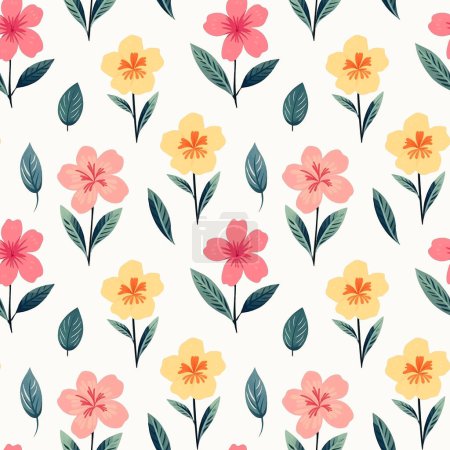 Illustration for Seamless vector botanical pattern. Hand drawn folklore pattern with exotic flowers. Tropical background. - Royalty Free Image