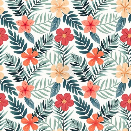 Illustration for Seamless vector botanical pattern. Hand drawn folklore pattern with exotic flowers. Tropical flowers background. - Royalty Free Image