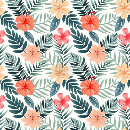 Illustration for Seamless vector botanical pattern. Hand drawn folklore pattern with exotic flowers. Tropical flowers background. - Royalty Free Image