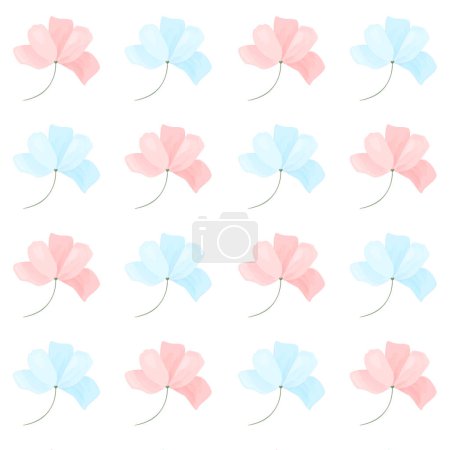 Ilustración de Patrón delicado con flores del cosmos. Flores azules y rosas sobre fondo blanco. Primavera, patrón sin costuras de verano. Ilustración vectorial - Imagen libre de derechos