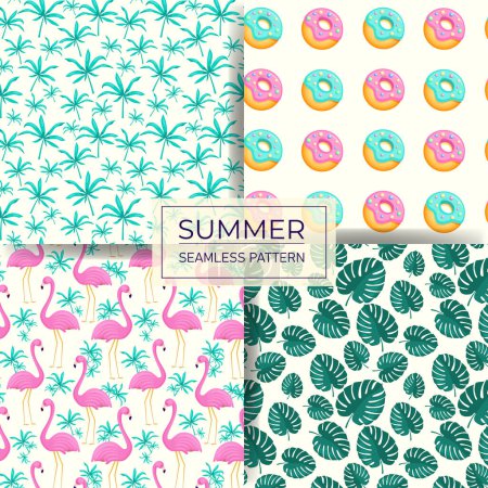 Téléchargez les illustrations : Ensemble de 4 motifs colorés sans couture d'été. Fonds d'été - en licence libre de droit