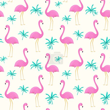 Ilustración de Patrón sin costuras de verano de flamingo y hojas tropicales. Fondo vectorial - Imagen libre de derechos